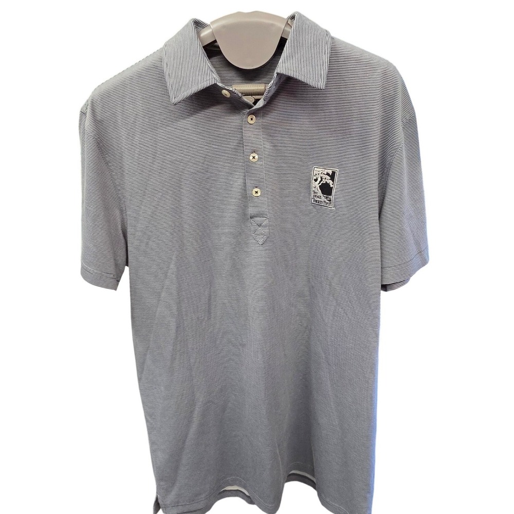 Torrey Pines The Lodge Polo Shirt Mens Medium Grey Striped Cotton Bamboo Golf